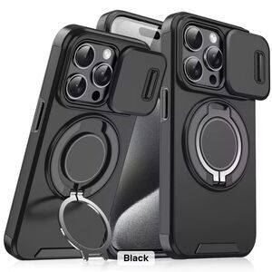 iphone 16 Pro Max  shock proof phone case With Slide Camera Cover / Black